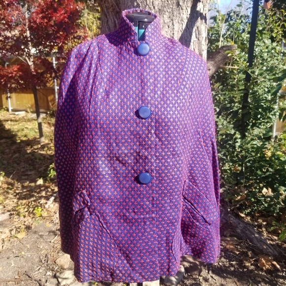 Jackets & Blazers - Vintage Women Jacket 3 Button Cape Mod Navy & Red Fully Lined